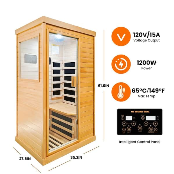 Moray 1-Person Indoor Infrared Sauna in Hemlock Wood with 6-Far-Infrared Heaters