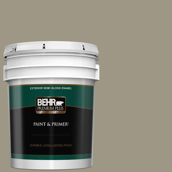BEHR PREMIUM PLUS 5 gal. #PPU8-20 Dusty Olive Semi-Gloss Enamel Exterior Paint & Primer