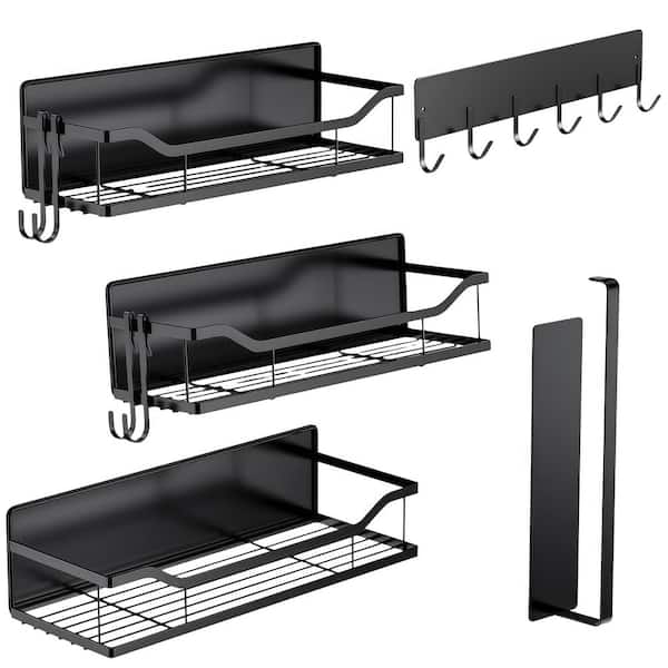 5 Pack Black Multifunctional Magnetic Shelves for Refrigerator Spice Rack Washing Machine Organize, Include Towel Holder