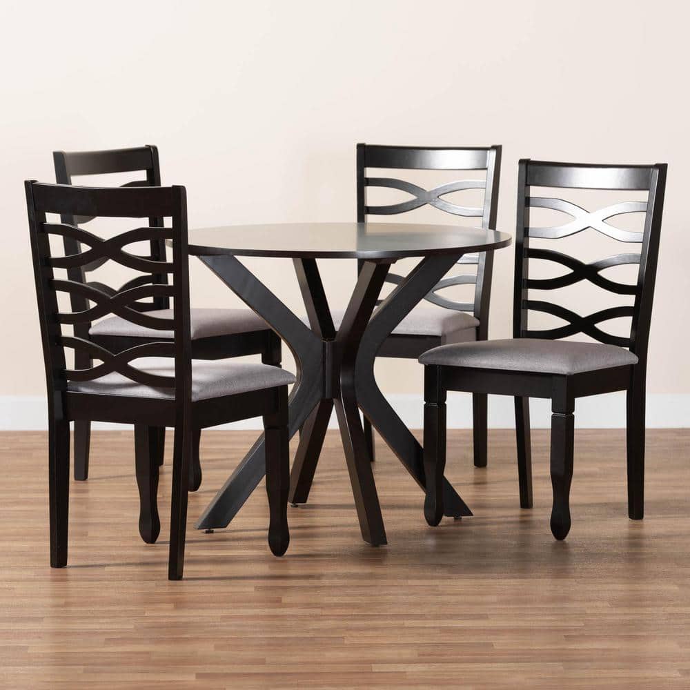 Mila Retro Grey Fabric and Dark Brown Wood 5-Piece Dining Set
