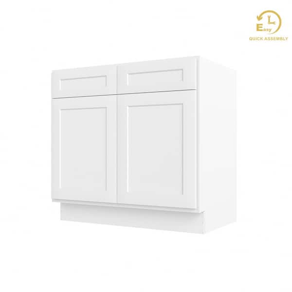 RoomyLife Easy-DIY 36 in. W x 21 in. D x 34.5 in. H Ready to Assemble Bath Vanity Cabinet without Top in Shaker White