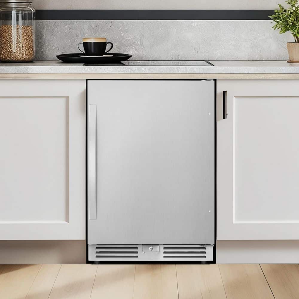 Tylza 23.4 in. 230-Cans 4.9 cu. ft. Built-in Beverage Refrigerator Reversible Hinge Removable Tempered Glass Shelves in Silver