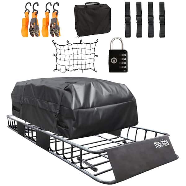 Mockins 250 lbs. Capacity Roof Rack Rooftop Cargo Carrier with Cargo Bag, Bungee Net, and Ratchet Straps