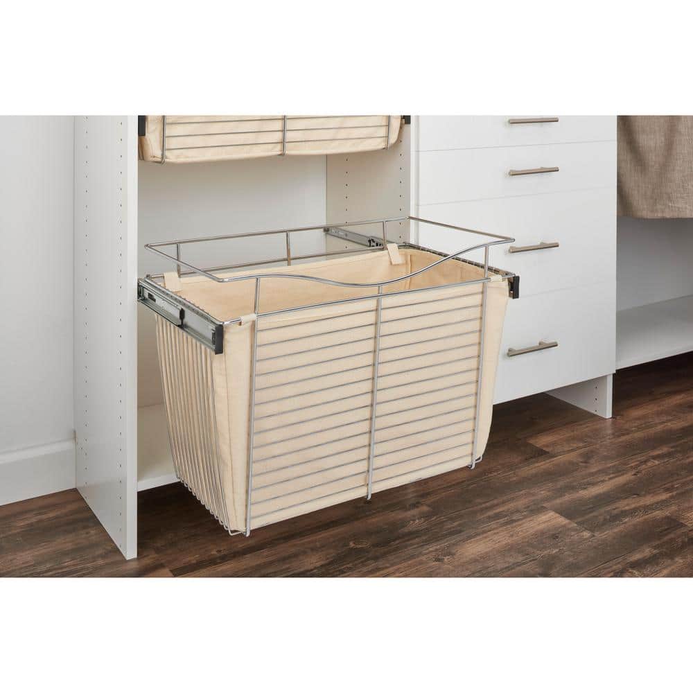 Tan Linen Closet Basket Liner with Velcro Tabs