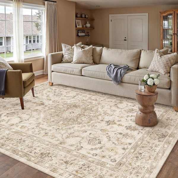 Lausanne Gray 6 ft. x 9 ft. Distressed Vintage Floral Washable Area Rug
