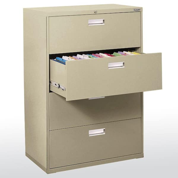 Sandusky 600 Series 36 in. W 4-Drawer Lateral File Cabinet in Putty