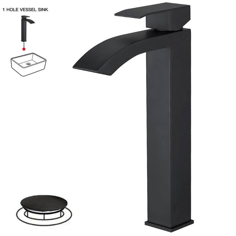 HOMEMYSTIQUE Single Handle Vessel Sink Faucet with Drain Kit in Matte Black