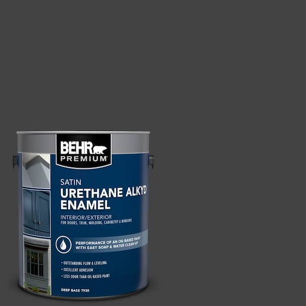 BEHR PREMIUM 1 gal. #S-H-790 Black Suede Urethane Alkyd Satin Enamel Interior/Exterior Paint