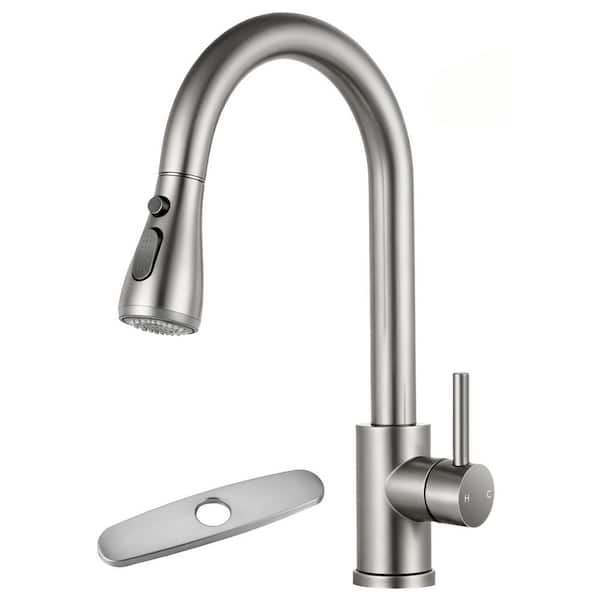 Brushed Nickel 14 in. H Pull Down Sprayer Kitchen Faucet with 360° Spout Swivel Stainless Steel Pull Out Faucet
