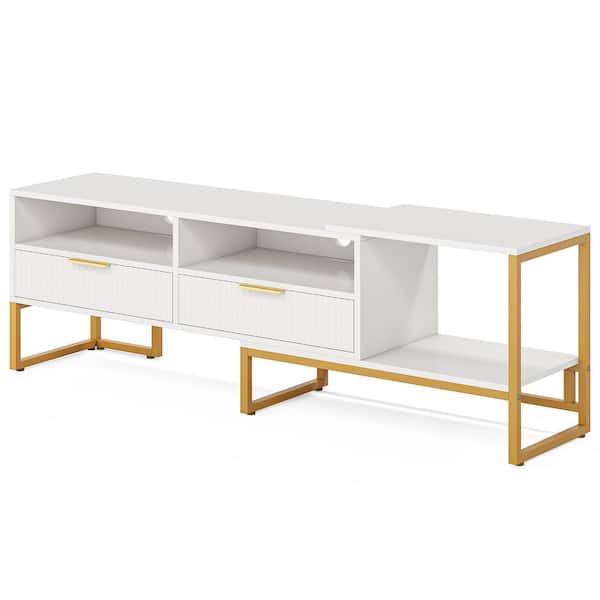 BYBLIGHT Ezlynn 63 in. Gold TV Stand with 2 Doors and Open Shelves Fits TV's up to 65 in. with Cable Management