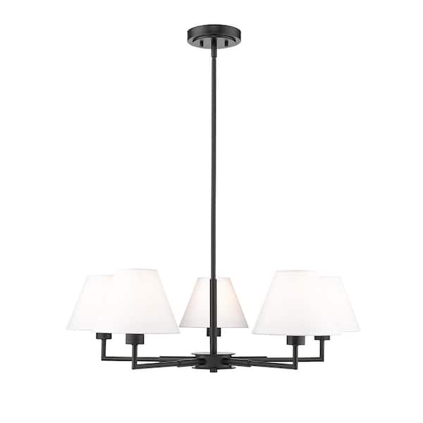 Unbranded Leila 5-Light Matte Black Chandelier with White Linen Fabric Shades