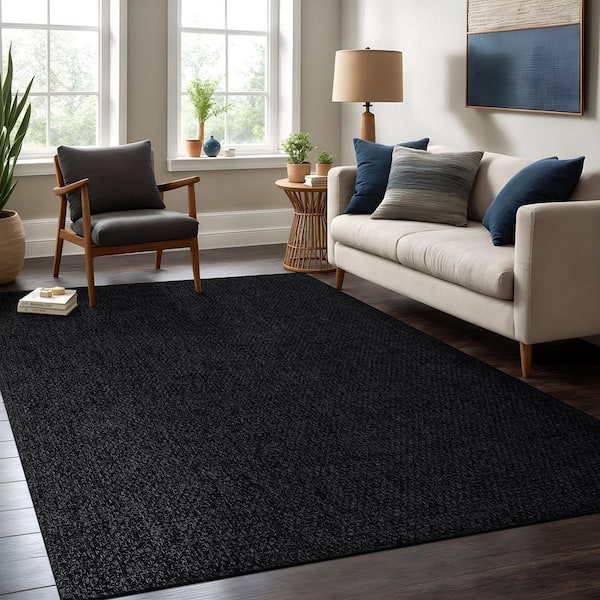 Terra Fiber Easy Jute Dark Grey 4 ft. x 6 ft. Solid Indoor Outdoor Area Rug