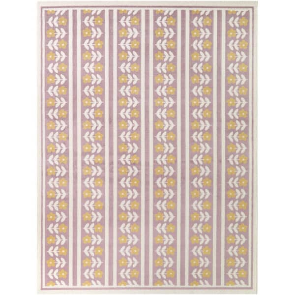 Irvan Lilac 7 ft. 10 in. x 10 ft. Striped Floral Area Rug