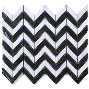 Carrara White 9.85 in. x 12.09 in. Chevron Polished Marble Mosaic Tile (8.3 sq. ft./Case)