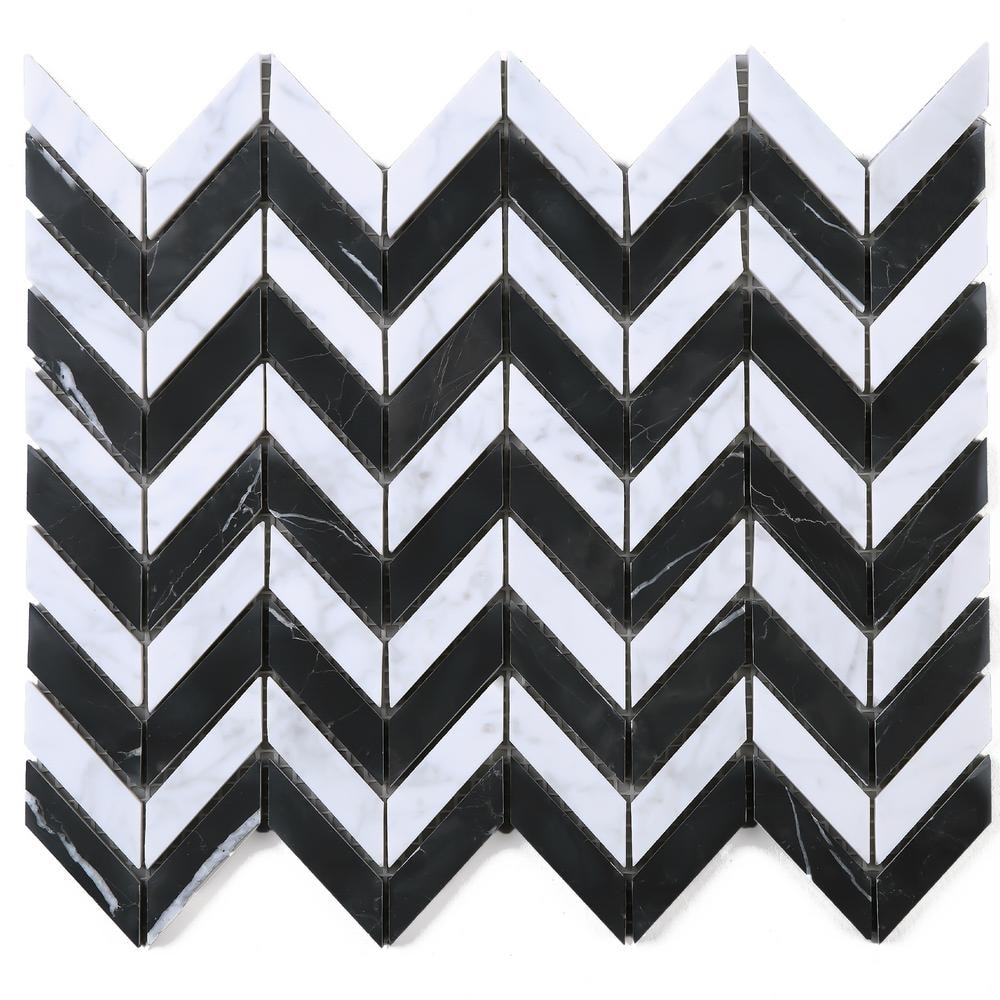 Carrara White 9.85 in. x 12.09 Chevron Polished Marble Mosaic Tile Sample price history on PriceWatchPro