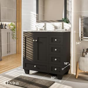 Happy 30 in. W x 18 in. D x 34 in. H Bathroom Vanity in Espresso with White Carrara Marble Top with White Sink