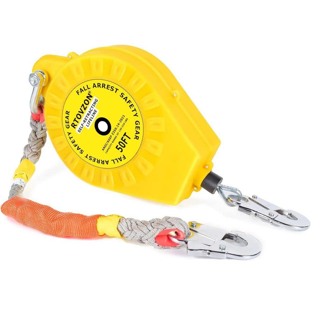 50 ft. Self Retracting Lifeline with Dual Alloy Steel Hook Steel Wire Rope 