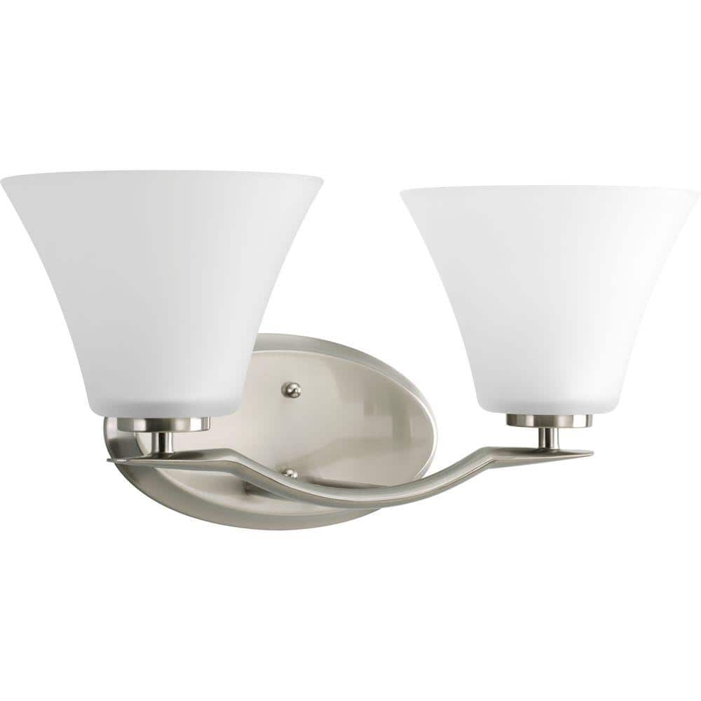 Bravo Collection 2-Light Brushed Nickel Etched Glass Modern Bath Vanity Lig