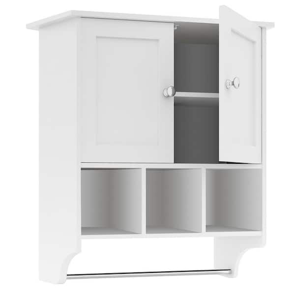 XUJMK Modern 28 in. W x 24 in. D x 8 in. H Bathroom Storage Wall Cabinets with Towel Bar for Small apartment in White