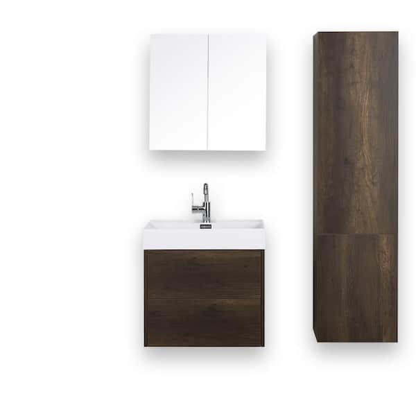 Streamline 23.6 in. W x 19.3 in. H Bath Vanity in Brown with Resin Vanity Top in White with White Basin and Mirror