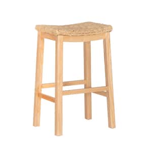 Halina 29 in. Seat Height Natural Brown Backless Wood Frame Barstool with a Rattan Hyacinth Seat
