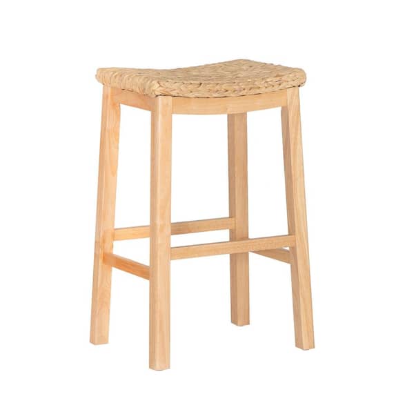 Linon Home Decor Halina 29 in. Natural Backless Wood Bar Non-Upholstered Stool with Hyacinth Seat