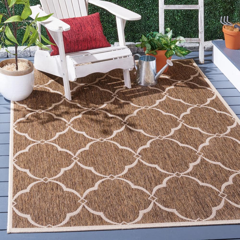 Beige and Cream Geometric Synthetic Indoor/Outdoor Area Rug