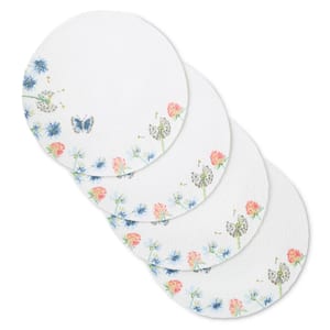 Breezy Floral 15 in. x 15 in. White/Blue/Pink Placemat Set (4-Pack)