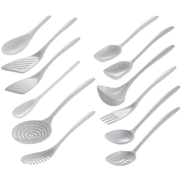 White Cook and Serve Melamine Utensils, 12-Pcs Set