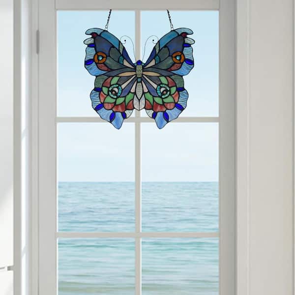 River of Goods Purple Butterfly Stained Glass Window Panel