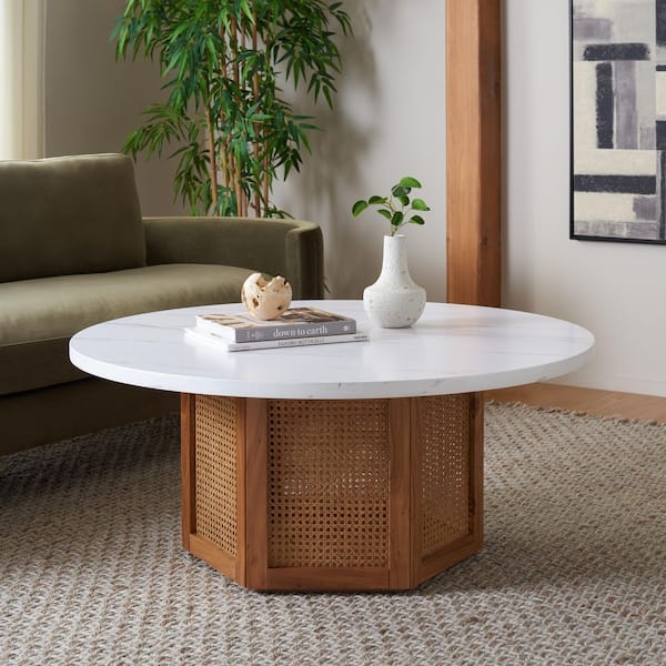 Danez 42 in. White/Natural Round Wood Coffee Table