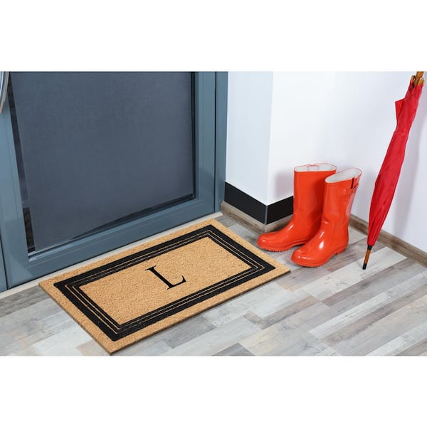 A1 Home Collections A1hc Beige 18 in. x 30 in. Natural Coir Heavy Duty PVC Backing Outdoor Monogrammed H Door Mat