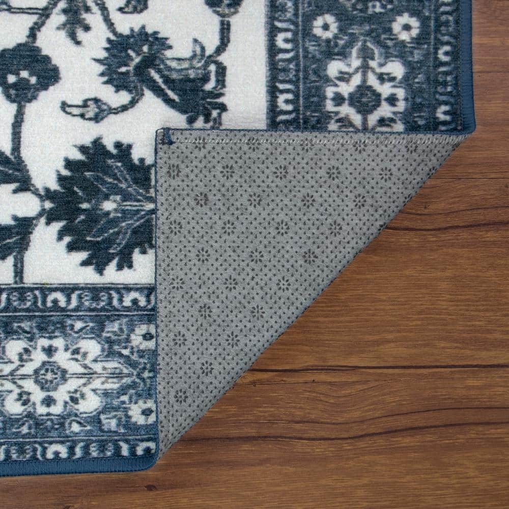 Ramage Blue 3' x 5' Washable Synthetic Accent Rug