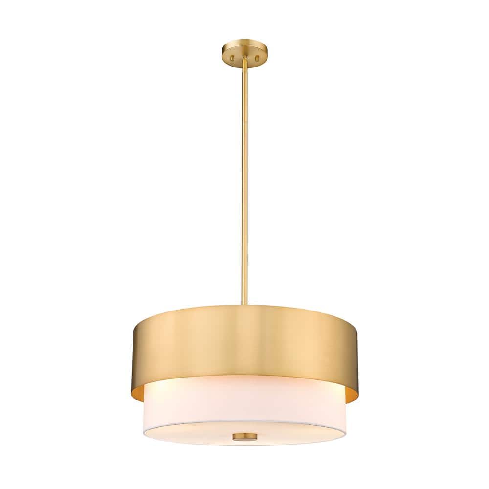 Counterpoint 3-Light Modern Gold Pendant Light with White Fabric Shade with