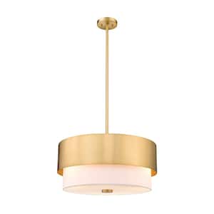 Counterpoint 3-Light Modern Gold Pendant Light with White Fabric Shade with No Bulbs included