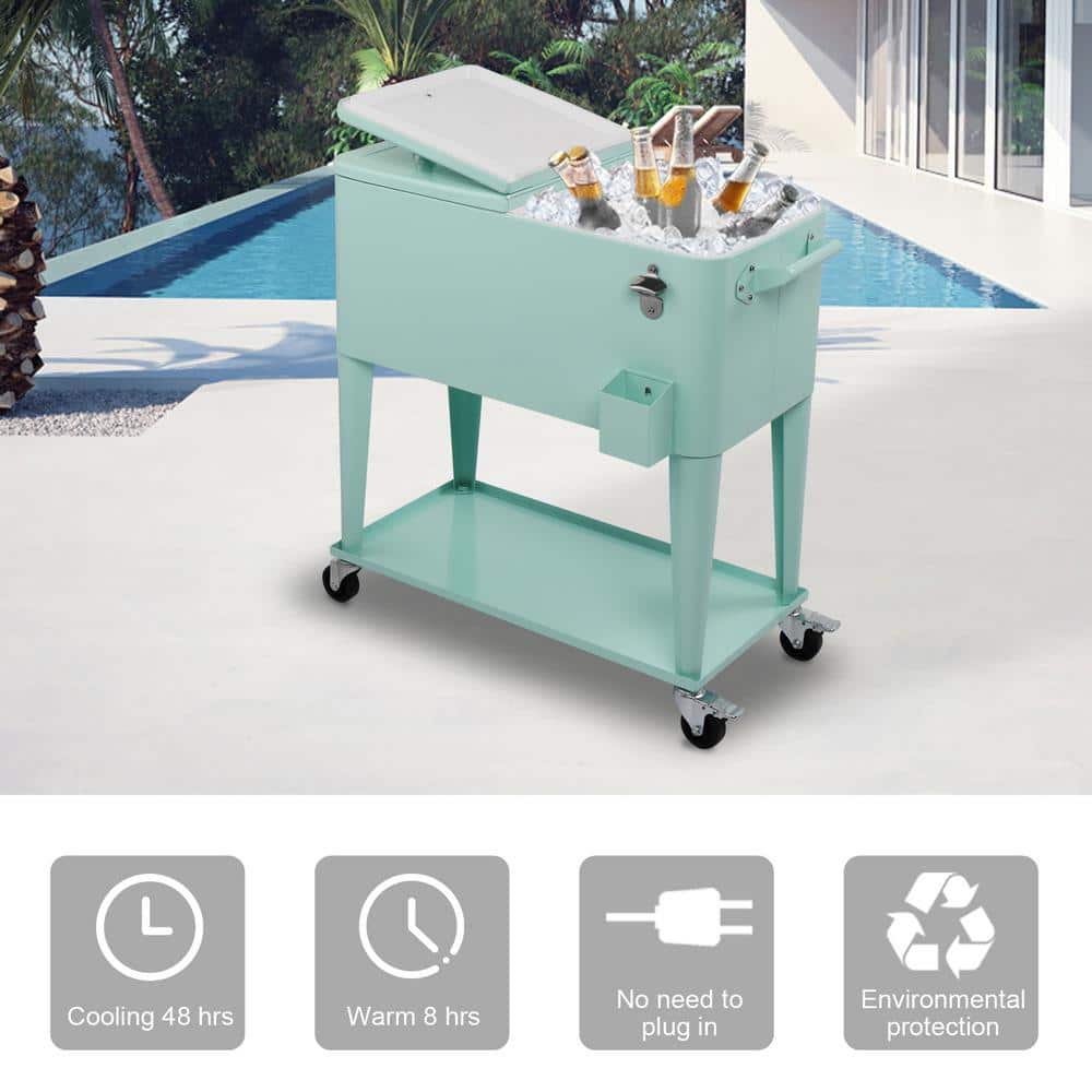 Mint Iron Wheeled Beverage Cooler Cart with Shelf