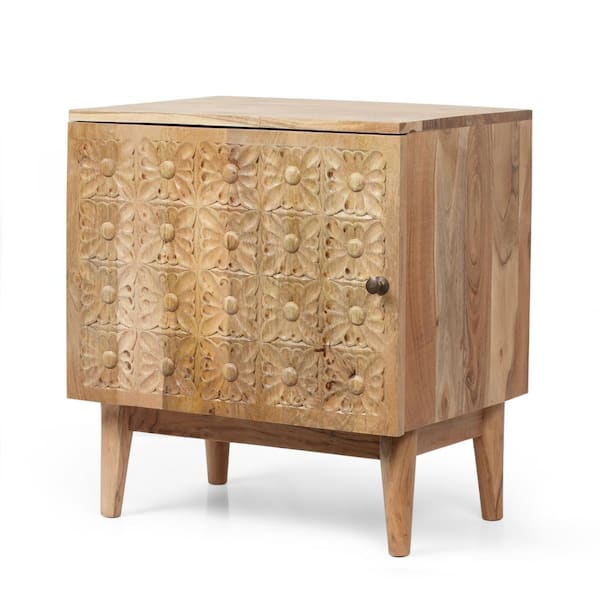 Noble House Lotus Natural Nightstand with Storage Space 24 in. x 22 in. x 16 in.