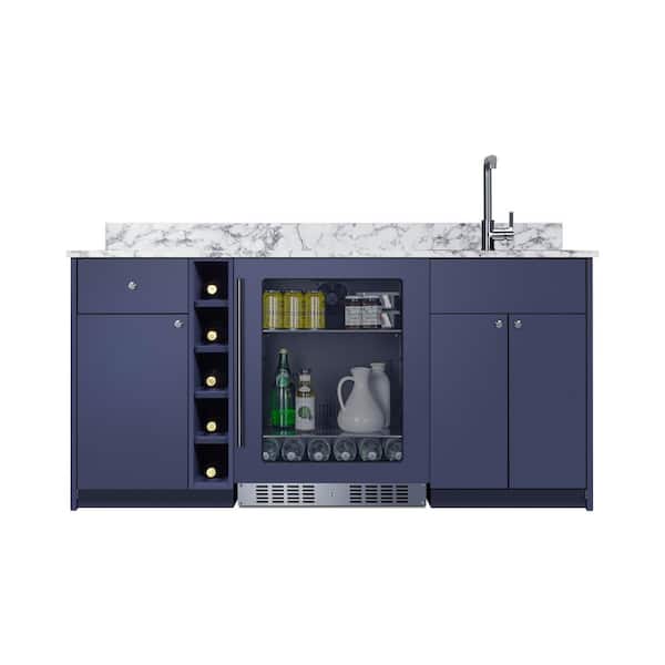 69 in. Oasis Wet Bar with Single Zone Beverage Center in Blue, ADA Compliant