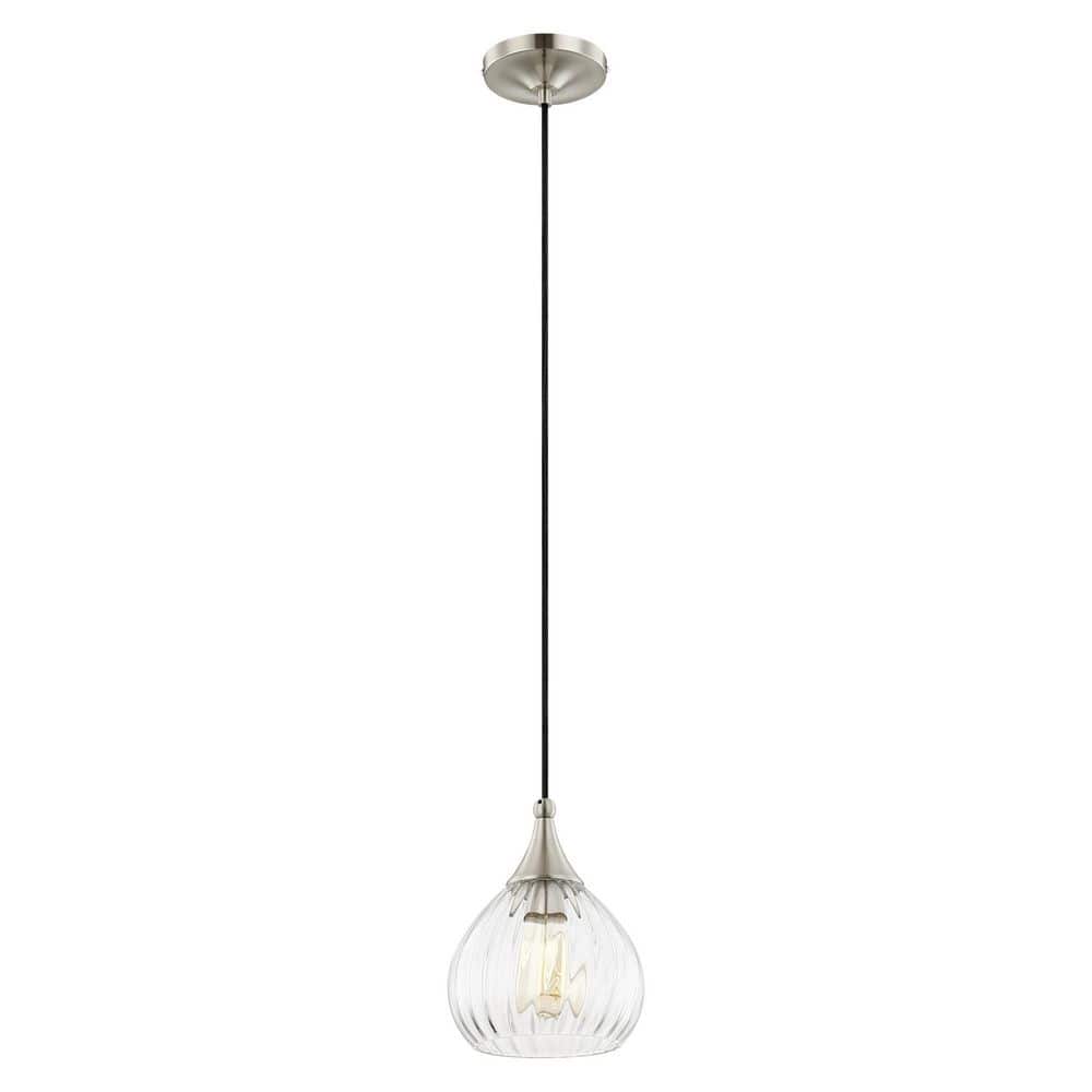 Contemporary Brushed Nickel 1-Light Mini Pendant with Clear Glass