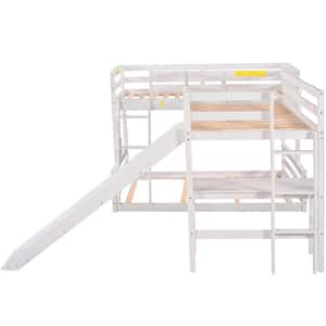 White Twin Over Full Bunk Bed with Twin Size Loft Bed with Desk and Slide