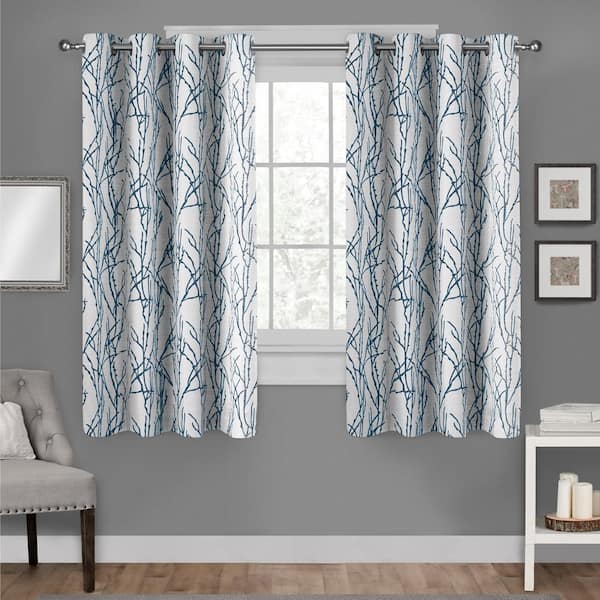 EXCLUSIVE HOME Branches Teal Nature Light Filtering Grommet Top Curtain, 54 in. W x 63 in. L (Set of 2)