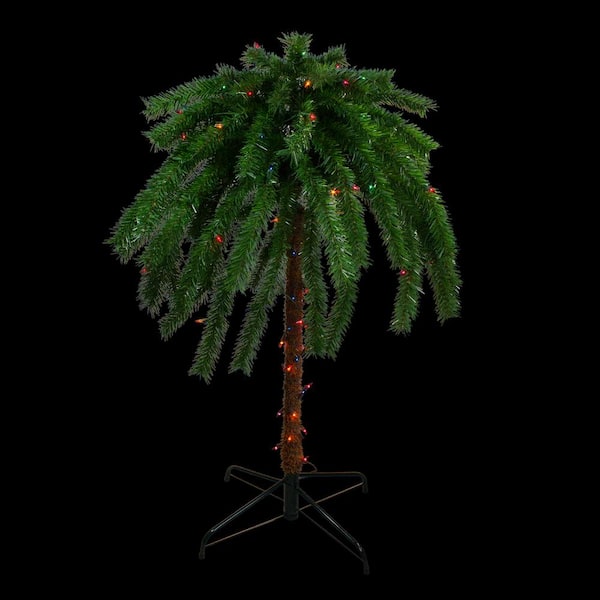 Northlight 4 ft. Pre-Lit Multi-Color Lights Tropical Outdoor Patio Artificial Palm Tree