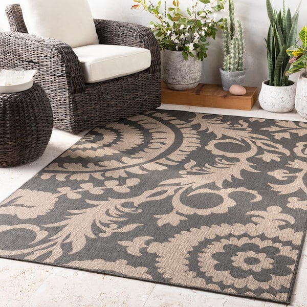 Big Pine Black 7 ft. x 7 ft. Square Indoor/Outdoor Patio Area Rug
