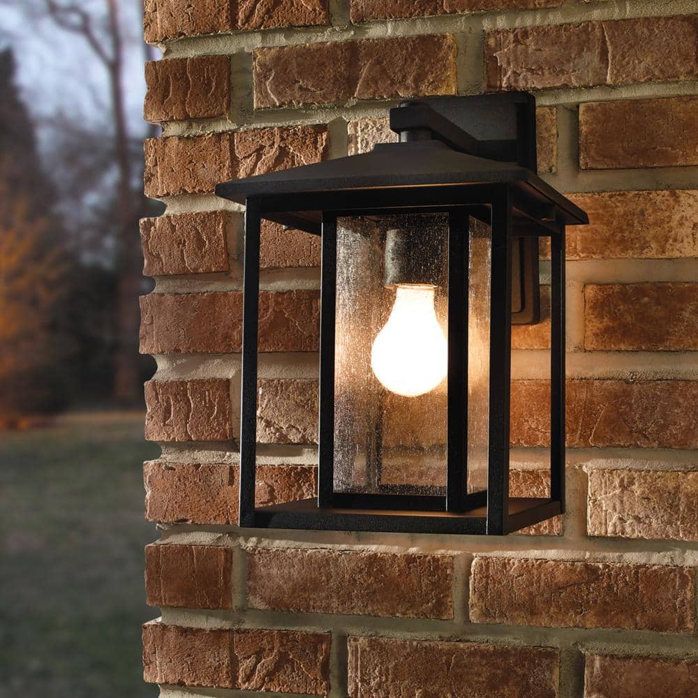 Pewter and Black Energy Star Outdoor Lantern with Seeded Glass