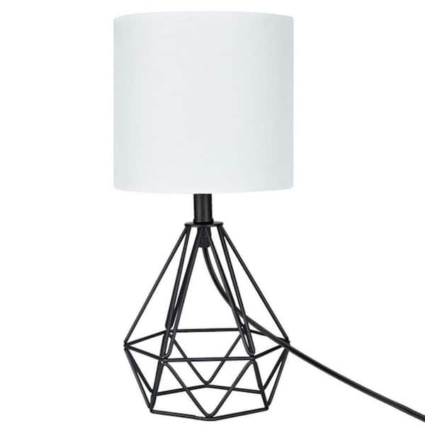 TAIFOND 15.15 in. Matte Black Hollowed Metal Indoor Table Lamp with LED Bulb and Fabric Shade