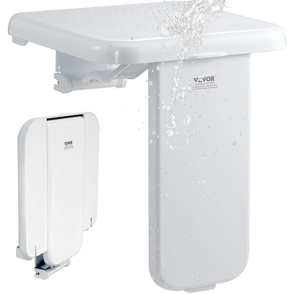 Folding ABS Shower Seat, 15.7 in. x 16.7 in. Walk in Shower Seat Unfolded, White Wall Mounted Fold Up Shower Bench