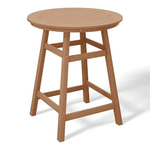Laguna 35 in. Round HDPE Plastic All Weather Outdoor Patio Counter Height High Top Bistro Table in Teak