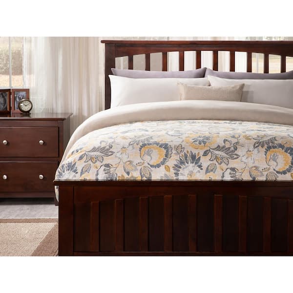 Wooden Bed with Curved Plank Panel Headboard - Brown Cherry - Full