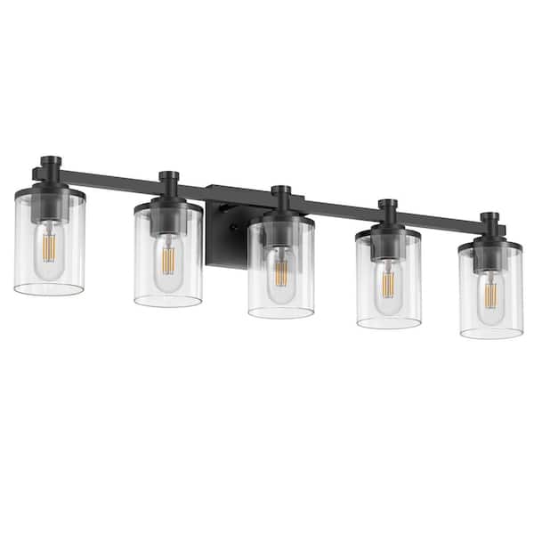 33 in. 5-Light Black Bathroom Vanity Light with Clear Glass Shades for Bathroom, Bedroom, or Hallway