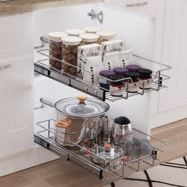 15 in. x 22 in. Chrome-Plated Cabinet Organizer with Slide Out for Kitchen Organizers, Bathroom and Pantry Storage